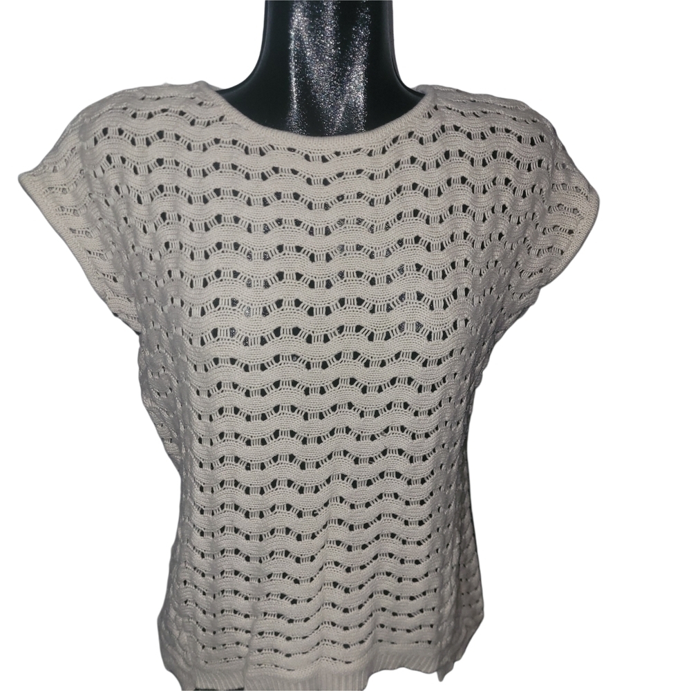 Evolution By Cyrus Beige Open Knit Short Sleeve Top M